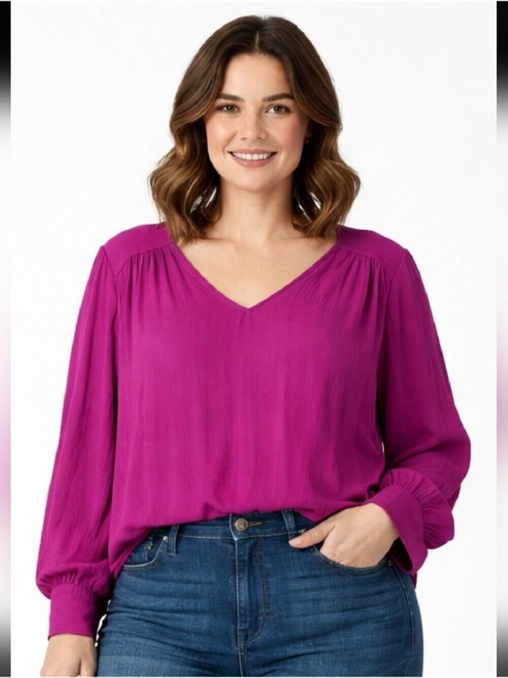 JOIE | Satin Blouse V-neck Magenta Pink Sz 3X